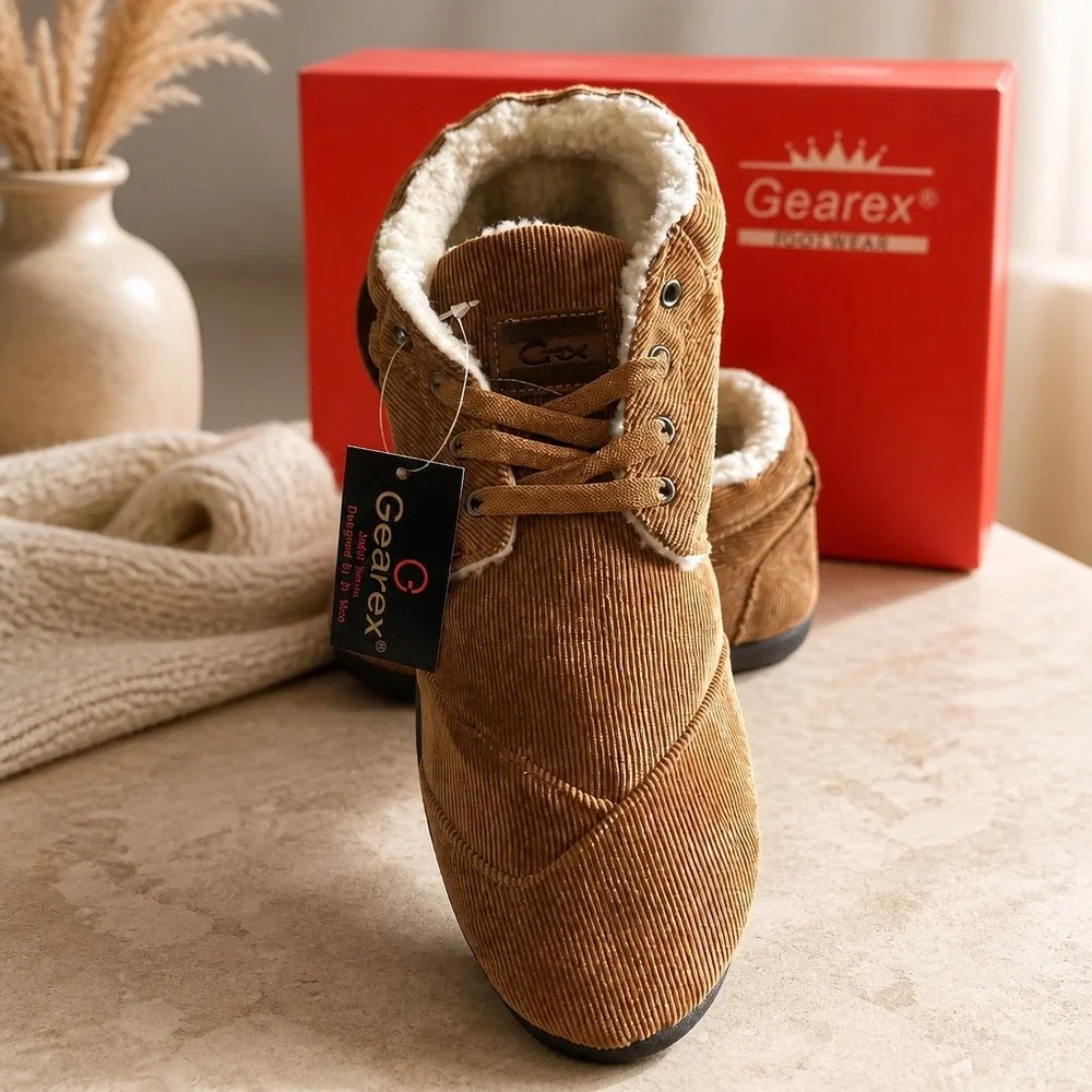 Gearex Bota Mens Corduroy‎ Faux Fur Lined Boots Camel Tan GRX-403CM Size 10 NEW